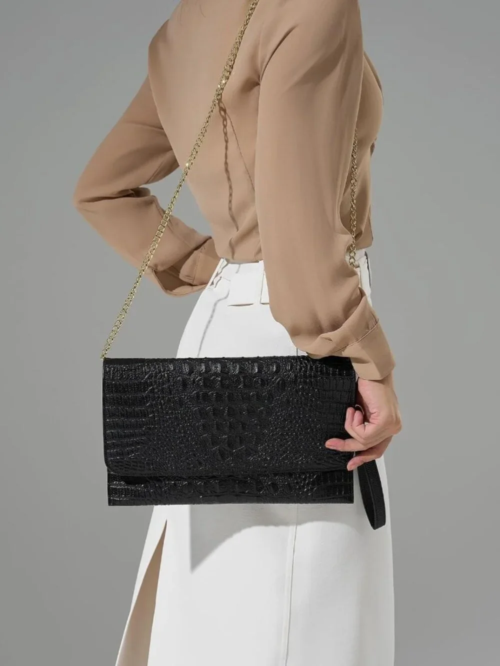 Elegant Crocodile Pattern Evening Clutch Wristlet Wallet for Women - Formal